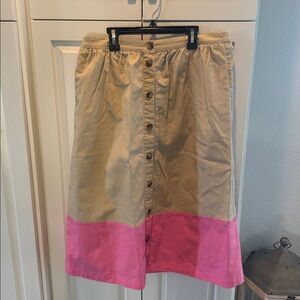 J. Crew Factory Colorblock Midi Skirt Linen Cotton Blend Pockets Pink Size L